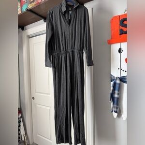 Soft Surroundings Tamara Cozy Jersey Zip Front Long Sleeve Charcoal Jumpsuit PS